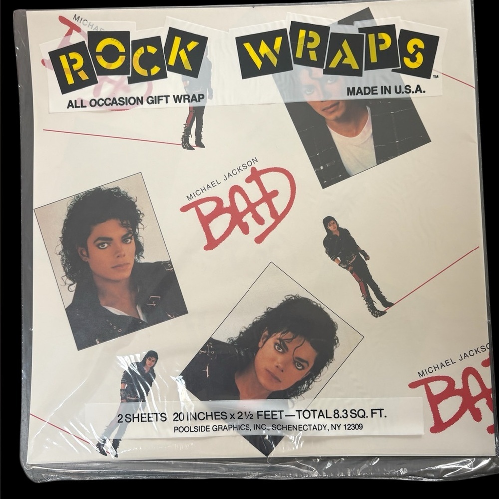 Michael Jackson "BAD" Wrapping Paper Gift Wrap NWT.  Pop. RARE! Rock Wraps
